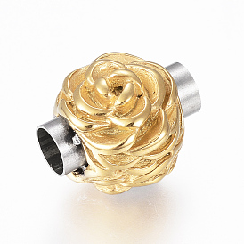 304 Stainless Steel Magnetic Clasps with Glue-in Ends, Flower