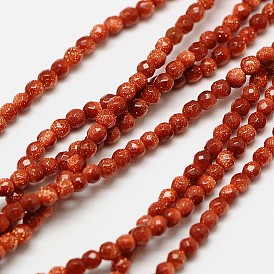 Synthetic Goldstone Beads Strands, Faceted Round