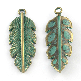 Zinc Alloy Leaf Pendants, Cadmium Free & Lead Free, 45x16x3.5mm, Hole: 2.5mm
