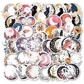 50Pcs PVC Self Adhesive Moon Cartoon Stickers, Waterproof Floral Decals for Laptop, Bottle, Luggage Decor