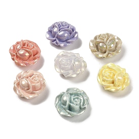 UV Plating Opaque Rainbow Iridescent Acrylic Beads, Rose/Flower