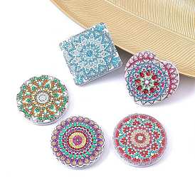 DIY Mandala Pattern Double-sided Diamond Painting Compact Travel Makeup Mirror Kits, Including Resin Rhinestones, Pen, Tray & Glue Clay, Square/Round/Heart Shape