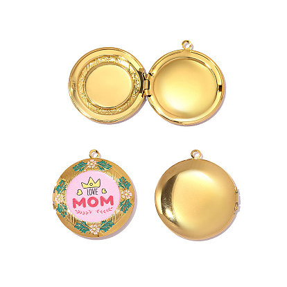 День матери 304 подвески-медальоны из нержавеющей стали с эмалью, плоский круглый кулон с надписью «мама» и цветочным принтом, реальный 18 k позолоченный, ионное покрытие (ip), долговечный