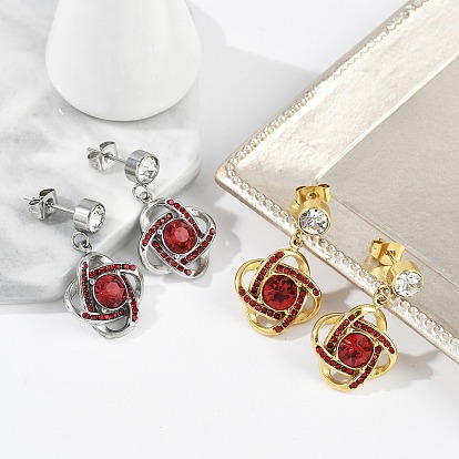 Ионное покрытие (ip) 304 серьги-гвоздики с цветком из нержавеющей стали, со стразами для женщин