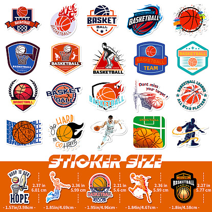 50Pcs Basketball Themed PVC Self-Adhesive Stickers, Waterproof Ball Decals for Kid's Art Craft