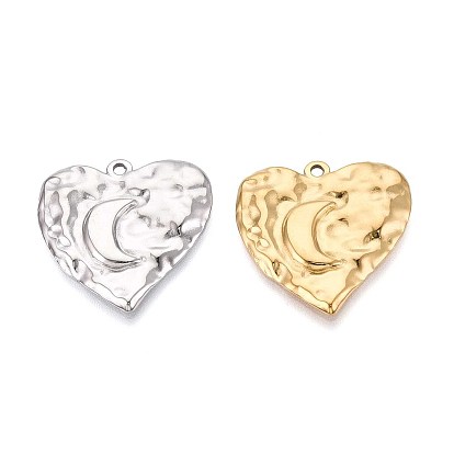 304 текстурированное сердце из нержавеющей стали с подвесками в виде луны, ионное покрытие (ip)