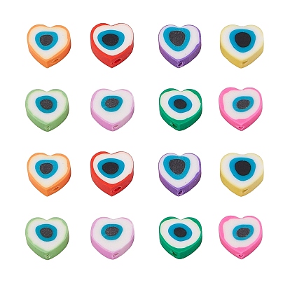 240 pcs 8 couleurs perles d'argile polymère faites à la main, coeur avec le mauvais œil