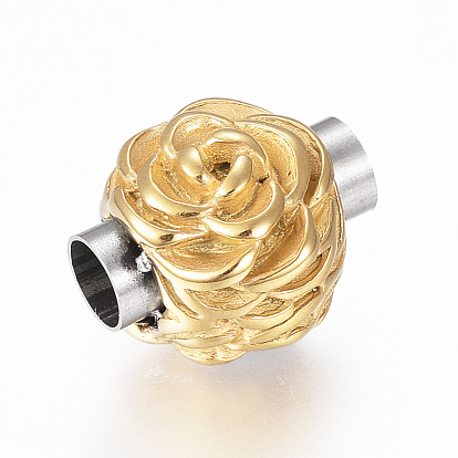 304 Stainless Steel Magnetic Clasps with Glue-in Ends, Flower