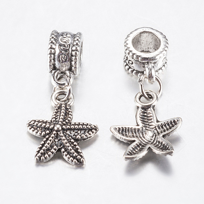 Tibetan Style Alloy European Dangle Charms, Large Hole Pendants, Starfish/Sea Stars
