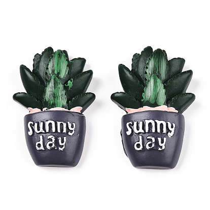 Opaque Resin Decoden Cabochons, Sunny Day Potted Cactus