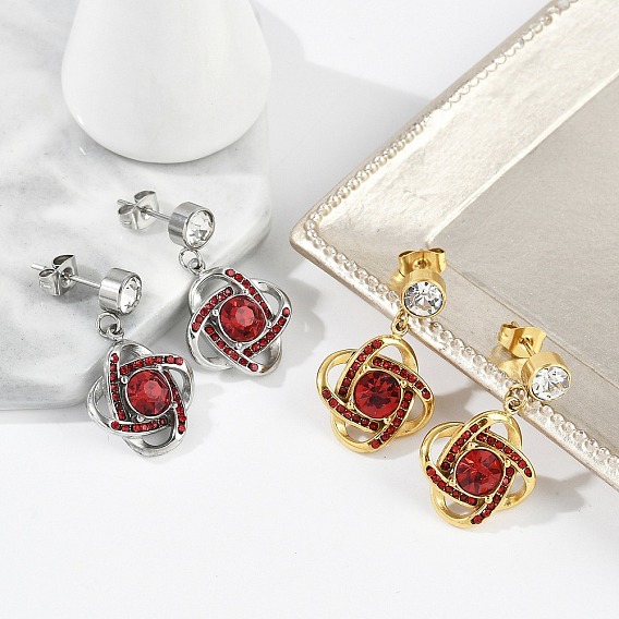 Ионное покрытие (ip) 304 серьги-гвоздики с цветком из нержавеющей стали, со стразами для женщин