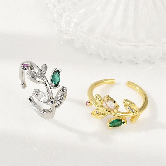 Манжеты из латуни с микро паве кубический цирконий для женщин, без кадмия, без никеля и без свинца, лист, со стеклом