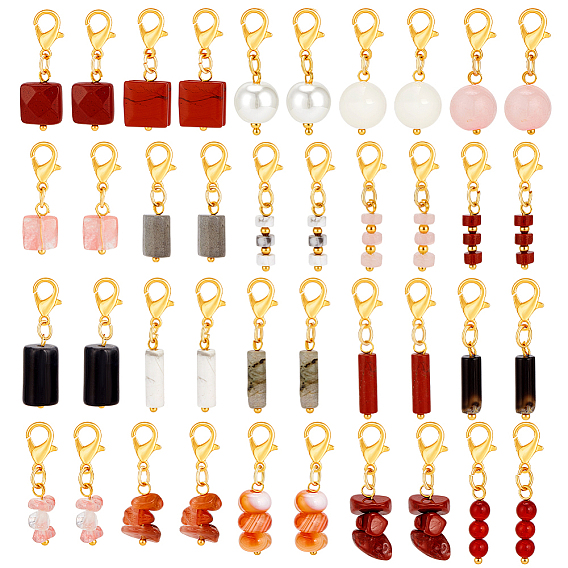 40шт. 20 стили подвески из натуральных и синтетических драгоценных камней, Сплав с застежками когтя омара, разнообразные