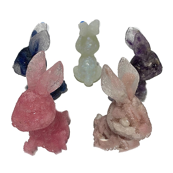Resin Rabbit Display Decoration, with Gemstone Chips Inside for Home Office Desk Decoration