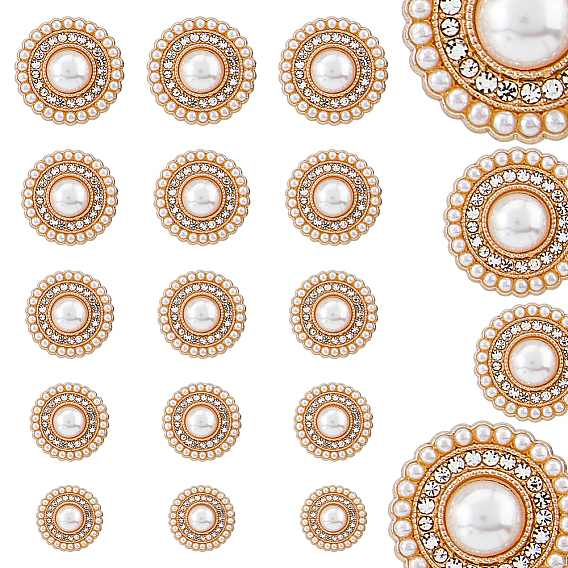 28шт 6 стильные кнопки из сплава со стразами, с пластиковой имитационной жемчужиной, 1-луночное, плоско-круглые