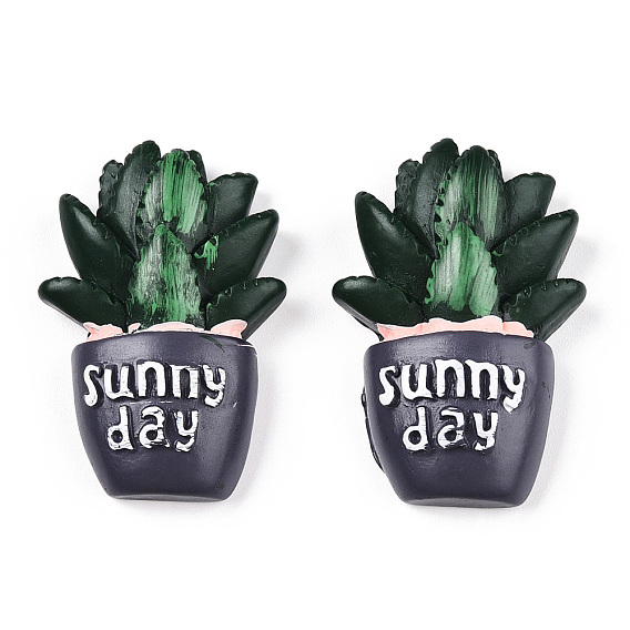 Opaque Resin Decoden Cabochons, Sunny Day Potted Cactus