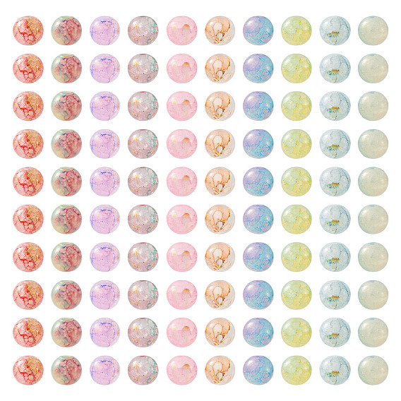 10 нити стеклянных бусин с эффектом кракле, окрашенные в цвет выпечки, с золотой порошок, круглые