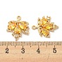 Brass Micro Pave Cubic Zirconia Pendants, with Glass, Long-Lasting Plated, Leaf