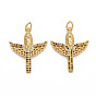 Brass Micro Pave Cubic Zirconia Pendants, with Jump Rings, Nickel Free, Real 16K Gold Plated, Cross with Wing