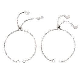 2 шт. 2 стили 2.5 мм 304 изготовление браслета-слайдера из нержавеющей стали, с 304 подвесками в виде луны и звезд из нержавеющей стали, не тускнеет