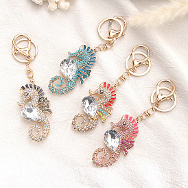 Sea Animal Series Ornament Diamond-studded Cute Seahorse Keychain Pendant Metal Cartoon Creative Small Gift