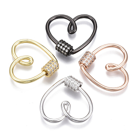 Laiton micro pave clair zircone cubique vis mousqueton charmes de verrouillage, pour la fabrication de colliers, cœur, sans nickel