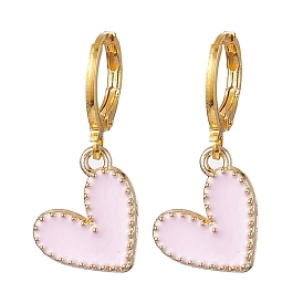 Heart Alloy Enamel Dangle Earrings, Brass Leverback Earrings for Women