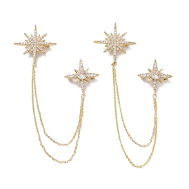Star with Tassel Chain Brooch Pin, Brass Cubic Zirconia Brooch for Clothing Accessories