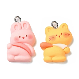 Cute Pet Opaque Resin Pendants, Animal Charms with Platinum Plated Iron Loops