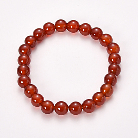 Natural Carnelian(Dyed) Beaded Stretch Bracelets, Grade A, Dyed, Round