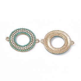 Alloy Connector Charms, with Crystal Rhinestones and Synthetic Turquoise, Flat Round Links