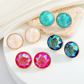 Bohemian Resin Round Earrings with Geometric Natural Stone Design