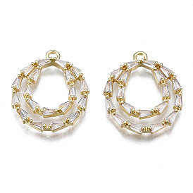 Brass Inlaid Clear Cubic Zirconia Pendants, Ring with Teardrop