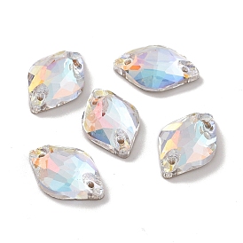 Пришить стразами в форме лимона, k 5 стеклянный страз, 2-отверстие ссылка, плоская спинка с покрытием, швейные украшения