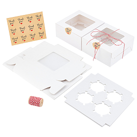 Nbeads Cake Packaing Sets, Including Kraft Paper Cake Box & Thank You Sealing Stickers & Cotton Cord, Square