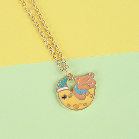 Cartoon Moon and Bear Pendant Necklace - Fun and Fashionable Jewelry
