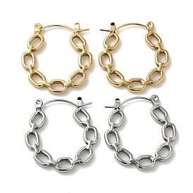 304 Stainless Steel Hoop Earrings for Women, Hollow Oval