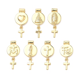 Религия латунные подвески, плоские круглые с поперечными прелести, долговечный, без кадмия и без свинца, реальный 18 k позолоченный