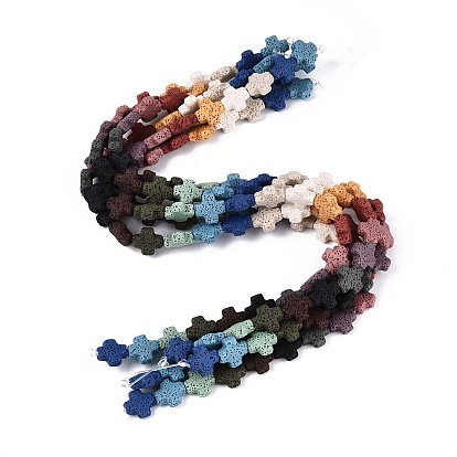 Бусы из натуральной лавы, окрашенные, крестик