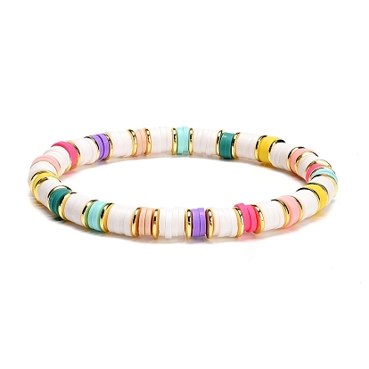 Heishi Surfer Bracelet, Polymer Clay & Non-magnetic Synthetic Hematite Disc Beads Stretch Bracelets, Stone Bracelet for Vacation
