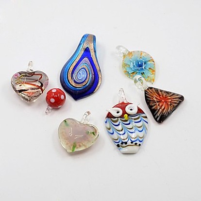 Handmade Lampwork Pendants, Mixed Shapes, 22~63x16~34x8~16mm, Hole: 2~8mm