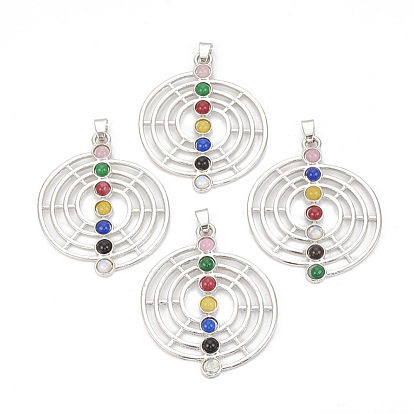 Chakra bijoux, pendentifs en pierres fines en alliage, plat rond