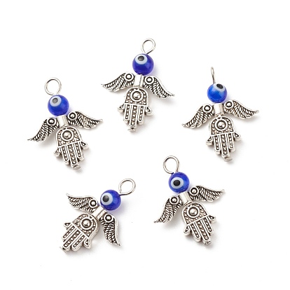 Tibetan Style Alloy Pendants, with Handmade Evil Eye Lampwork, Angel