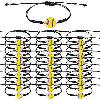 48шт. бейсбольные браслеты из сплава, регулируемые плетеные вощеные браслеты для мужчин и женщин