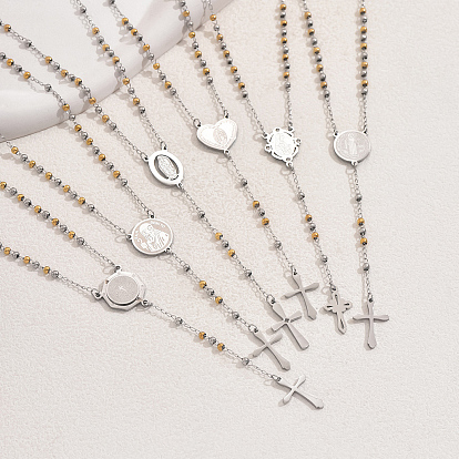 Винтажные 201 четки из нержавеющей стали, Saint Vrigin Corss Tassel Y-образные панк-хип-хоп ожерелья для женщин, серебряный цвет гальваническим