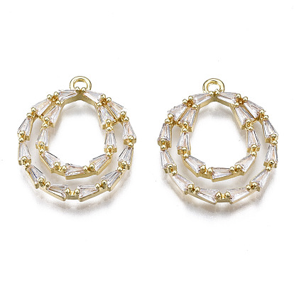 Brass Inlaid Clear Cubic Zirconia Pendants, Ring with Teardrop