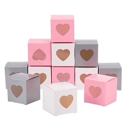 Paper Candy Boxes, Bakery Box, with PVC Clear Window, for Party, Wedding, Baby Shower, Square