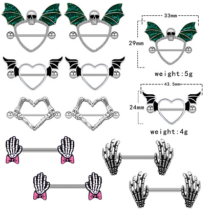 304/316 Кольца для сосков из нержавеющей стали, прутики для пирсинга сосков, цвет нержавеющей стали