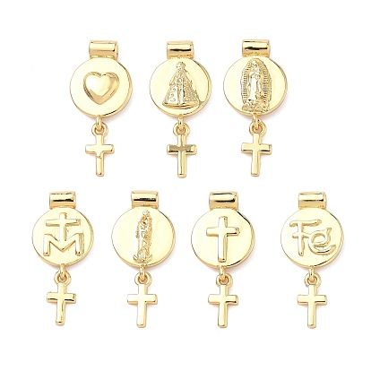 Религия латунные подвески, плоские круглые с поперечными прелести, долговечный, без кадмия и без свинца, реальный 18 k позолоченный