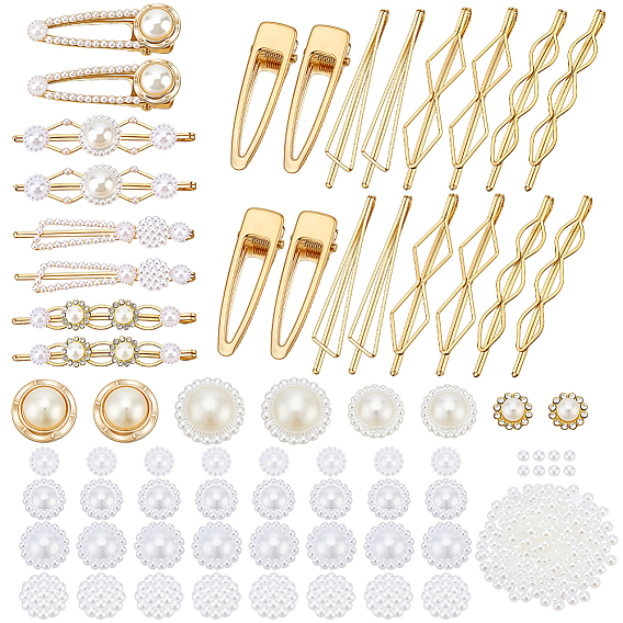 DIY Hair Clip Kits, including Iron Hair Bobby Pins & Alligator Hair Clip, ABS Plastic Imitation Pearl Cabochons, Resin Cabochons, Golden